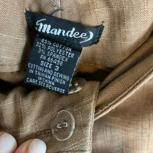 Mandee Solid Beige Brown Cotton Blend Stretchy Capri Bermuda Shorts Size 4 - Picture 8 of 9